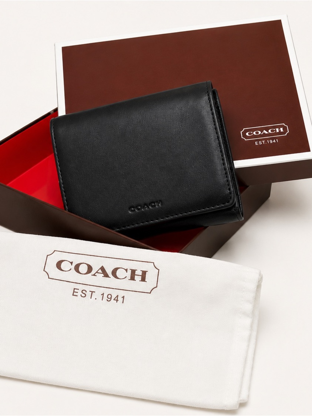 Coach Vintage Unisex Black Leather Bifold Zip Compact Wallet All Inclusive NIB - Picture 14 of 14
